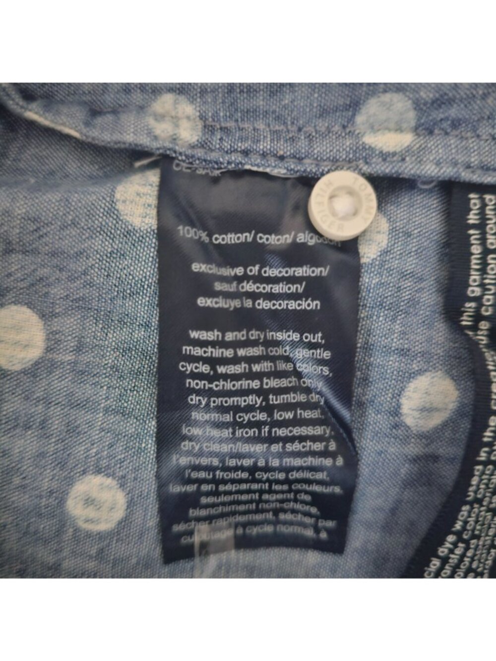 Tommy Hilfiger Women's Chambray Roll Tab Sleeve Polka Dot Print Shirt Size S/P - Picture 10 of 16